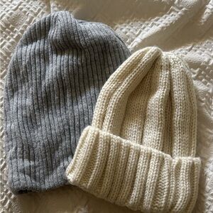 Cozy Gray and Cream Knit Beanie Set